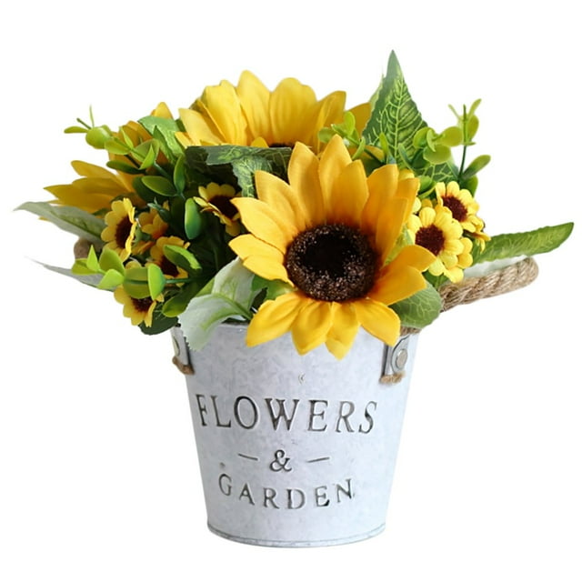 Sunflower Decorations Artificial Daisy Flower Retro Thick Hemp Rope Vintage Simulation Fake Flowers In Metal Potted