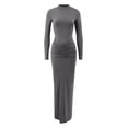 thumbnail image 4 of XIYON Dresses For Women Elegant Casual Bodycon Midi Dress With Stand Collar Long Sleeves And Waist Tucking Ruffle Details For Daily Wear Outfit Vacation, 4 of 5