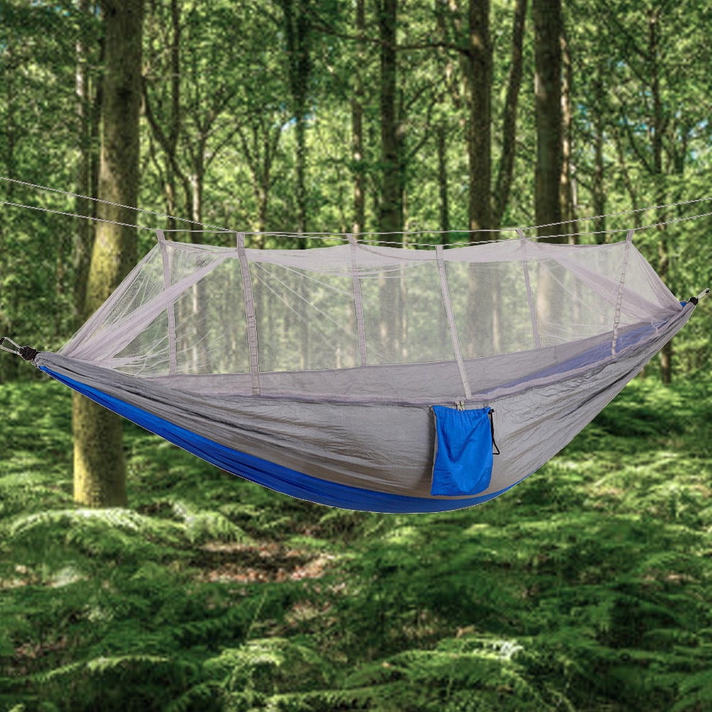 YAHHU Portable Camping Hammock with Mosquito Net, Gray/Blue – Lightweight, Breathable Parachute Nylon, Easy‑Install Hanging Bed for Outdoor Relaxation