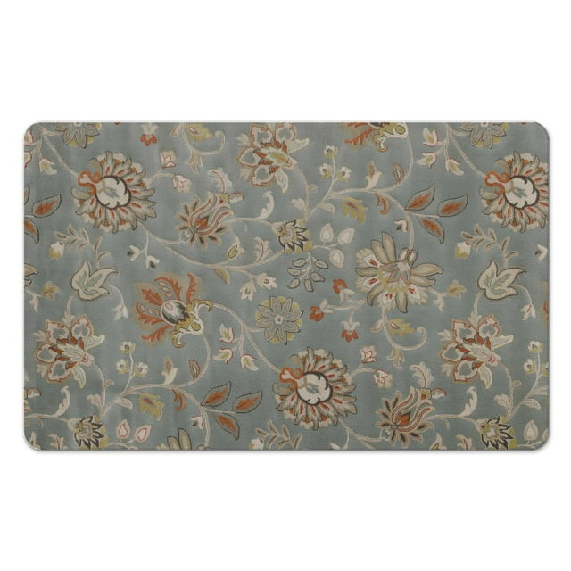 20x32 Inch Green Floral Accent Rug - Modern Washable, Non-Slip Carpet for Bedroom, Bathroom, Entryway and Laundry Room - Distressed Small Area Rug