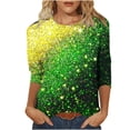 thumbnail image 2 of St. Patrick's Day T-Shirt for Women&nbsp;Shamrock Graphic Print Crewneck 3/4 Sleeve Festive Holiday Party Top Casual Relaxed Fit Clothes, 2 of 6
