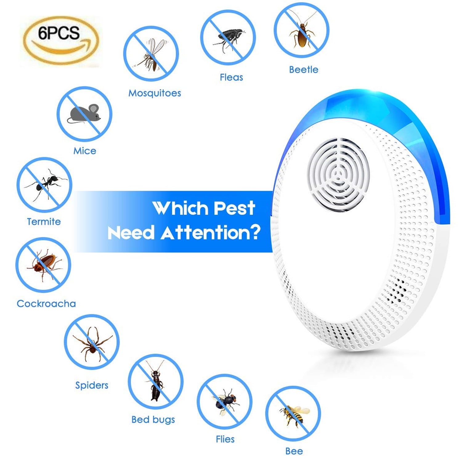6 Packs Ultrasonic Pest Repeller, Plug in Pest Control, Indoor