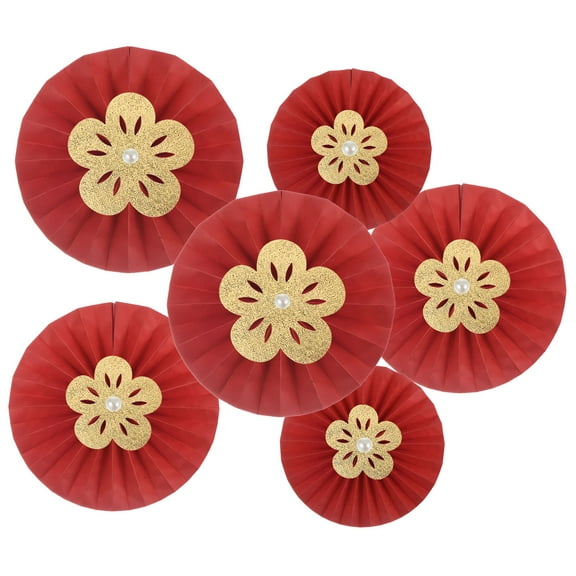 Uxcell 8"/10"/12" Round Paper Fans Garlands Hanging Decoration for Wedding Festival Party, Red 6 in 1 Set