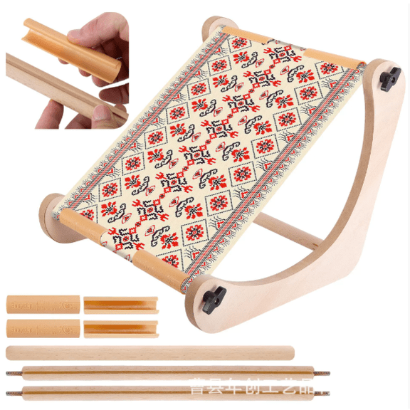 Adjustable Embroidery Table Stand Wooden Frame, Hands Free Cross Stitch Scroll Frame with Multiple Rods, Rotatable, Tool-Free Installation, for Embroidery, Sewing