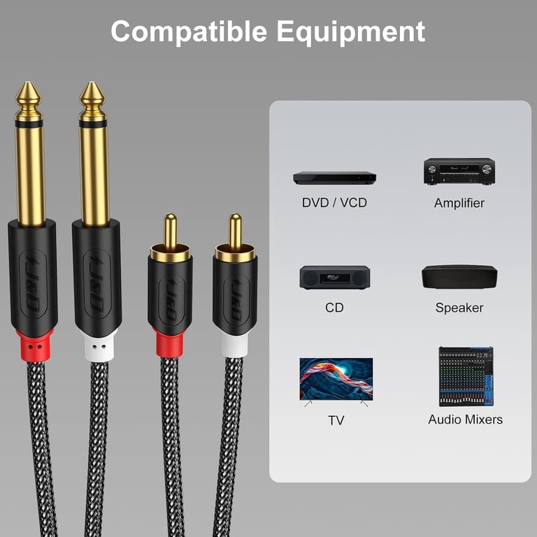 J&D 15 ft TS to 2 Rca Stereo Audio Adapter Cable for Connecting