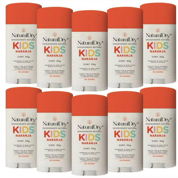 NaturalDry - Pack 10 Kids Piel Sensible- Desodorante SIN Bicarbonato de Sodio - Natural para niños -
