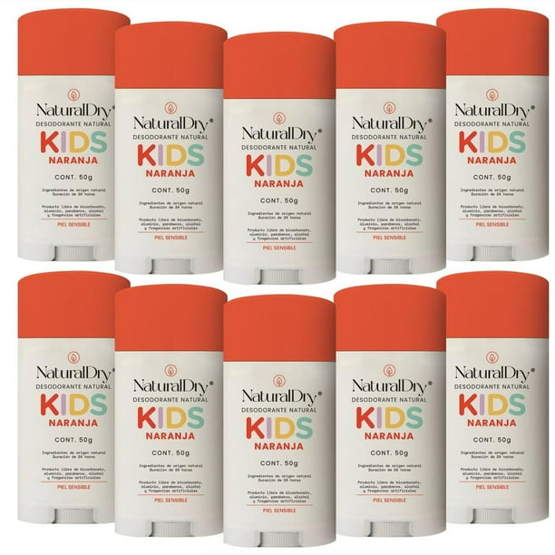 NaturalDry - Pack 10 Kids Piel Sensible- Desodorante SIN Bicarbonato de Sodio - Natural para niños -