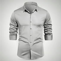 Zylanna Men's Formal Dress Shirts, Long Sleeve Business Button Solid Turn Down Collar Shirts Gray Size 2XL