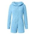 thumbnail image 3 of ZAZYULZ Women's Solid Color Hooded Long Sleeved Plush Jumpsuit(C,S), 3 of 4