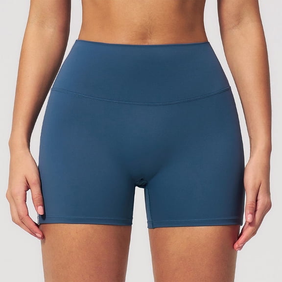 High Waist Yoga Shorts for Running Gym Fitness Seamless Tight Workout Bottoms with Scrunch Booty Lift and Control, M, Blue