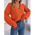 thumbnail image 3 of Solid Square Pattern Drop Shoulder Textured Knit Collared Sweater Orange Small, 3 of 5