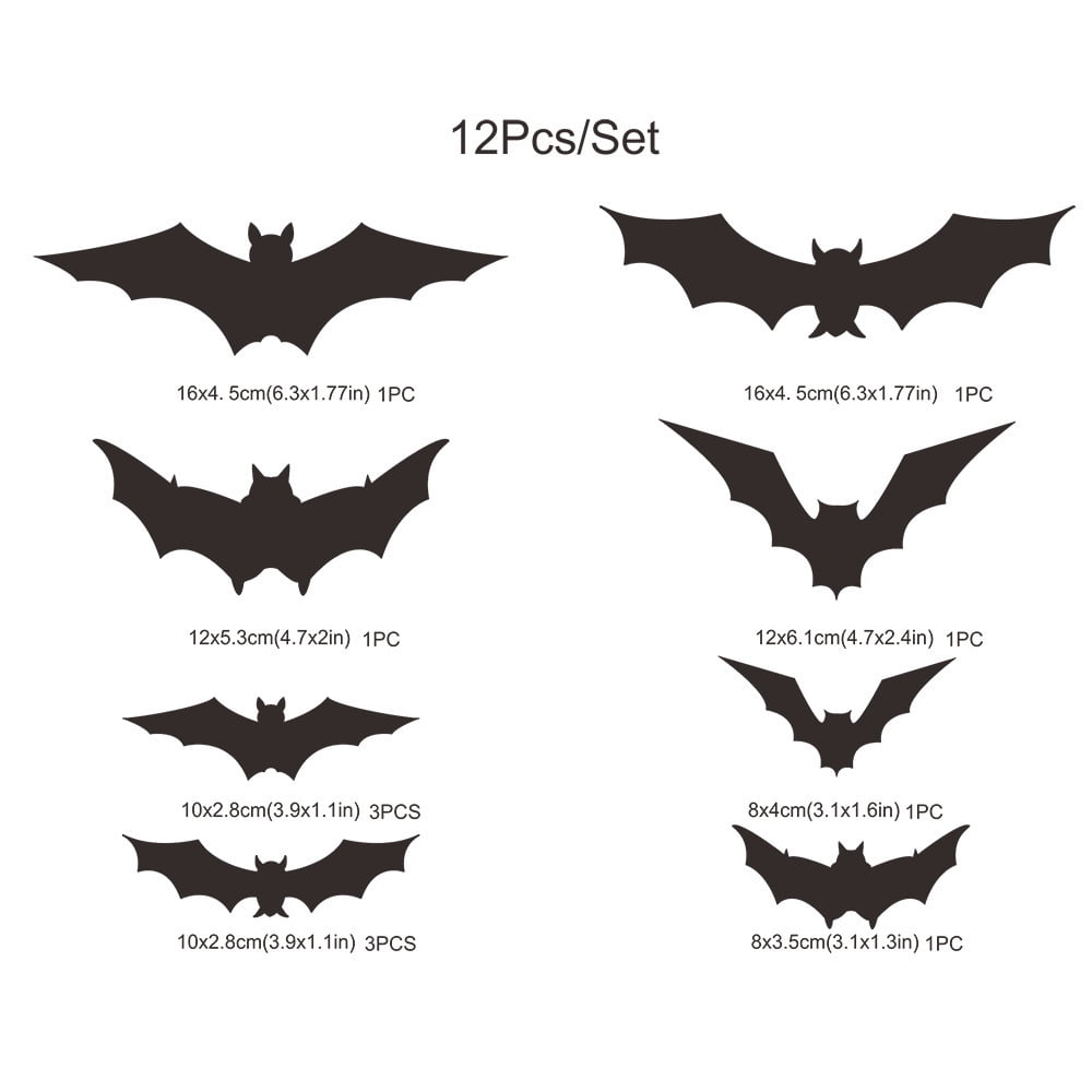 Halloween Home Decorations, 12 PCS 3D Small Bat, Realistic PVC Bat
