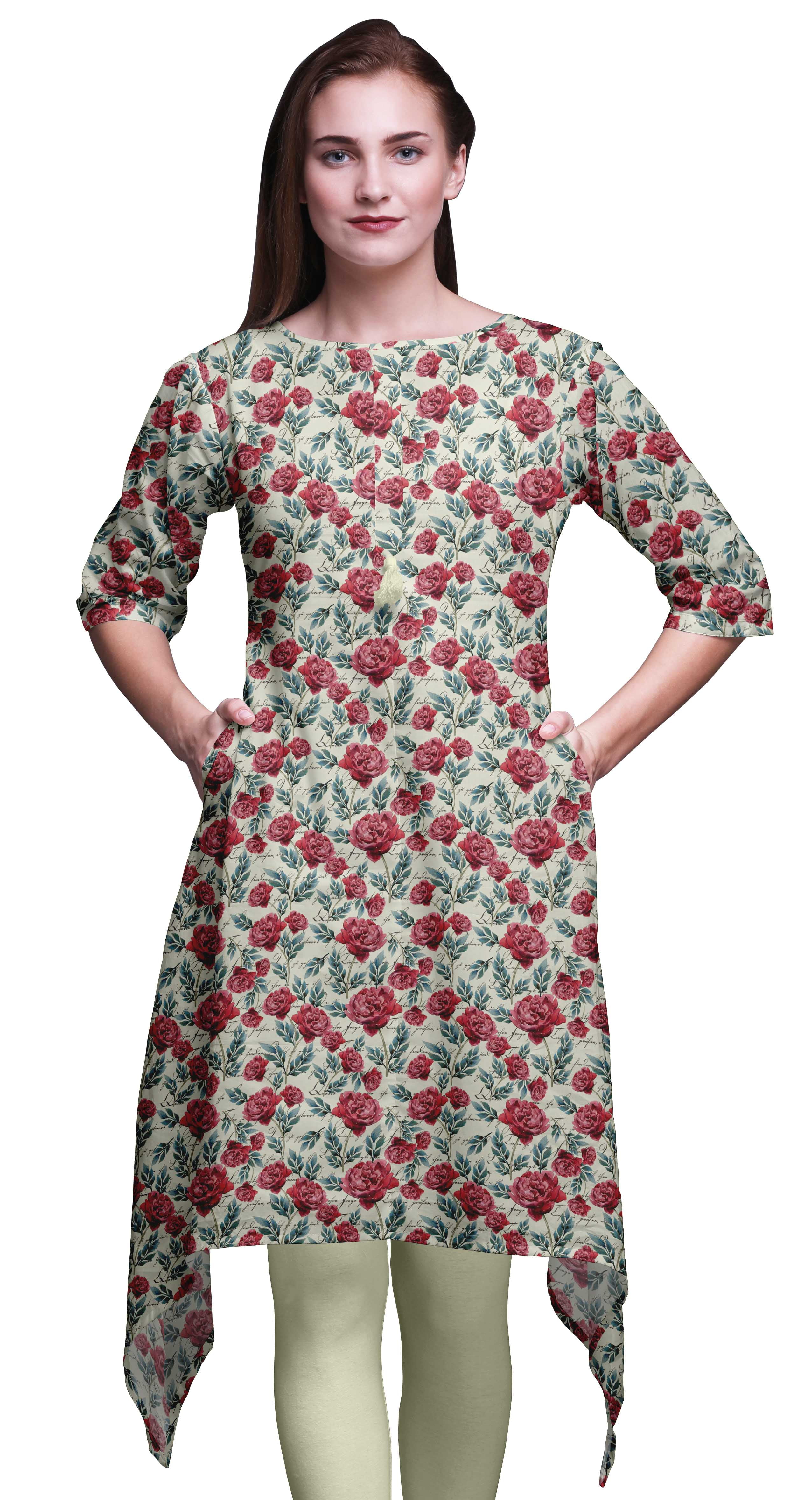 Bimba Women's Cotton Angrakha Style Printed Kurta - Summer Ethnic Wear