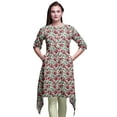 thumbnail image 1 of Bimba Yellow Text & Ranunculus Floral Asymmetric Kurta Indian Tunic Tops For Women Printed Indian Clothing XX-Large, 1 of 6