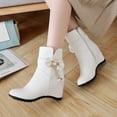 thumbnail image 2 of VKEKIEO Womens Boots Round Toe Mid Heel Booties Bow Slip-On White Fall Boots, 2 of 9