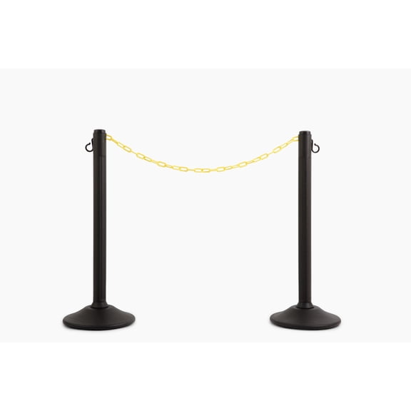 ChainBoss Heavy Duty Weighted Black Plastic Stanchions Crowd Control Barriers With 10' of Yellow Plastic Chain Kit (2-Pack)