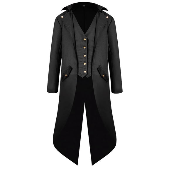 HOOMEUMY Men's Long Sleeve Tailcoat Gothic Formal Tuxedo Party Wedding Suit Outwear Coat Steampunk Coat Outfit Gothic Coat Black M