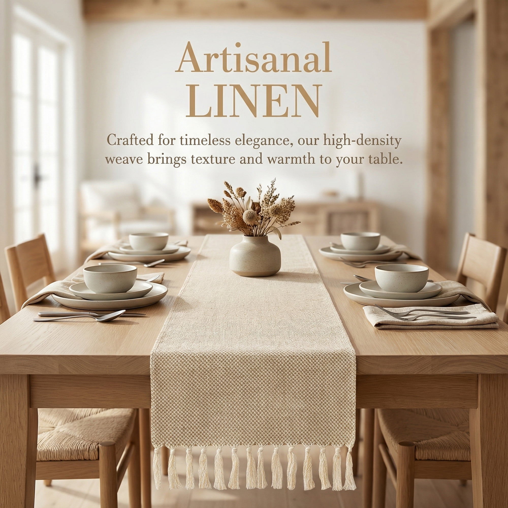 Unique Bargains Long Washable Tassels Table Runner for Decorations Waffle 13"x63"