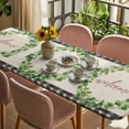 thumbnail image 3 of Spring Eucalyptus Leaves Table Cloths for 8 Foot Rectangle Tables, Farmhouse Botanical Burlap Paid Patio Waterproof Elastic Fitted Tablecloths, Washable Rectangular Table Cover for Camping, 3 of 8