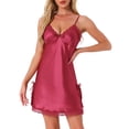thumbnail image 1 of INSPIRE CHIC Vestido de Lencería de Encaje para Mujeres con Escote en V, Camisón Mini de Satén, Talla XS, Rojo Vino, 1 of 6