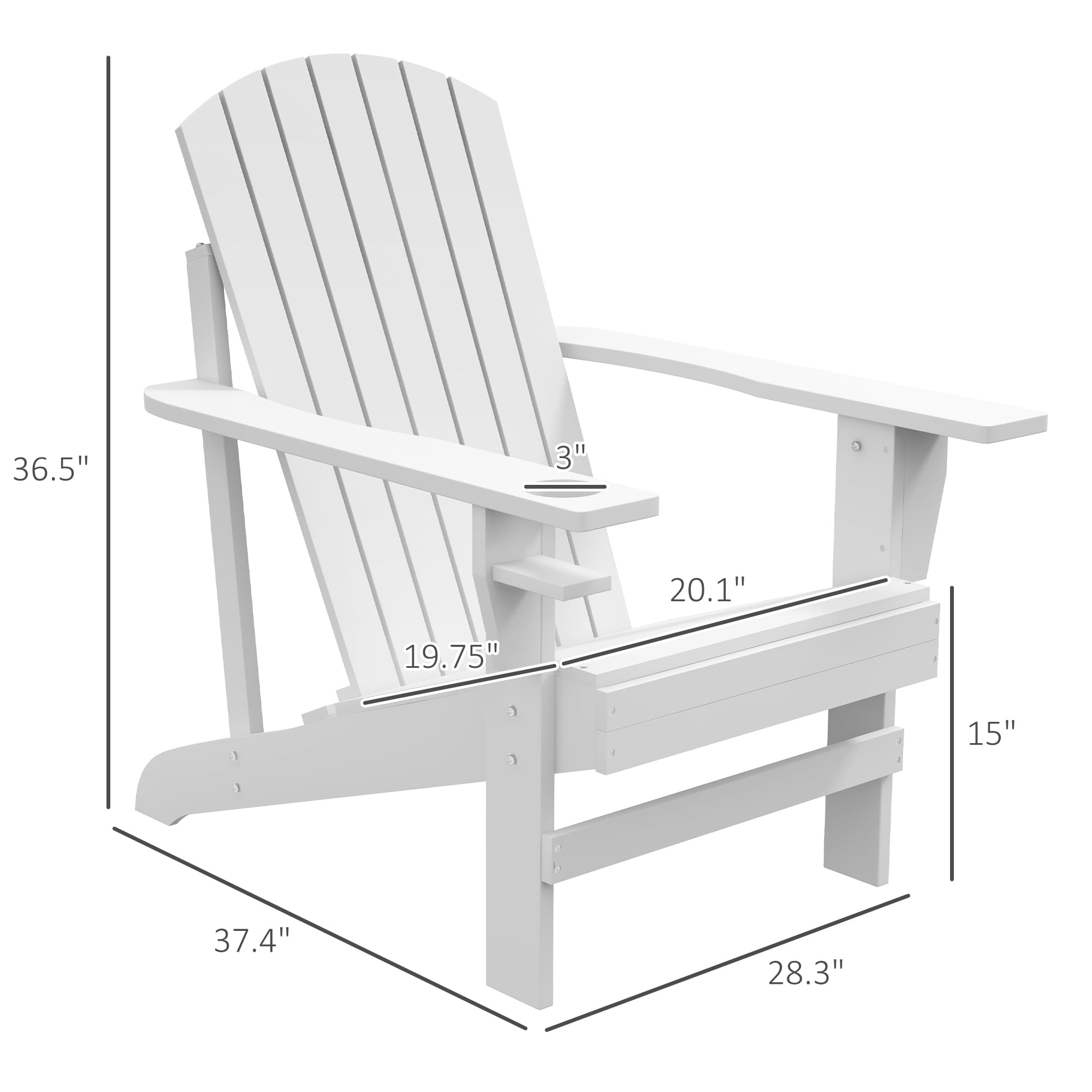 Outsunny Oversized Adirondack Chair, Outdoor Fire Pit and Porch Seating, Classic Log Lounge w/ Built-in Cupholder for Patio, Backyard, White