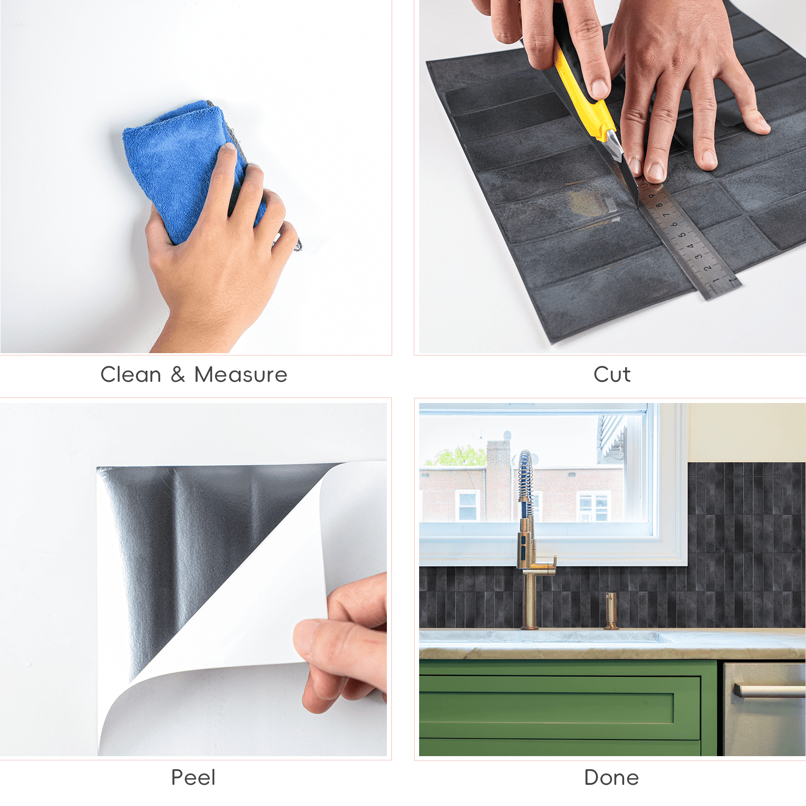 10 Sheets Black Peel and Stick Backsplash - 12" x 12" 3D Self Adhesive Peel and Stick Subway Tile for Kitchen Bathroom