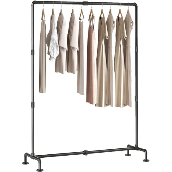 Industrial Pipe Clothing Rack Free Standing,Heavy Duty Detachable Garment Rack with 4 for Clothes Storage Retail Display,Black