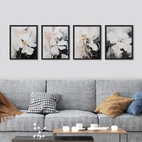 PixonSign Framed Wall Art Elegant Magnolia Prints, Set of 4 Watercolor Soft Floral Paintings, Nature Wilderness Wall Décor, Vintage Retro Adhesive Canvas Posters for Bedroom - 12"x16" Black