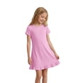 thumbnail image 2 of CPNG Girls Soft Knit Dress Round Neck Short Sleeve A Line Ruffled Dress Summer Casual Dress Homewear Dress Sleepwear Dress(Pink,7-8 Years), 2 of 9