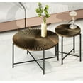 thumbnail image 4 of CoSoTower Radial Pattern 2-Piece Coffee and End Table Set – Waterproof MDF with Pvc Cover, Distressed Cylindrical Design, Black Metal Legs – Classic Rustic Charm, Dark Walnut, 4 of 9
