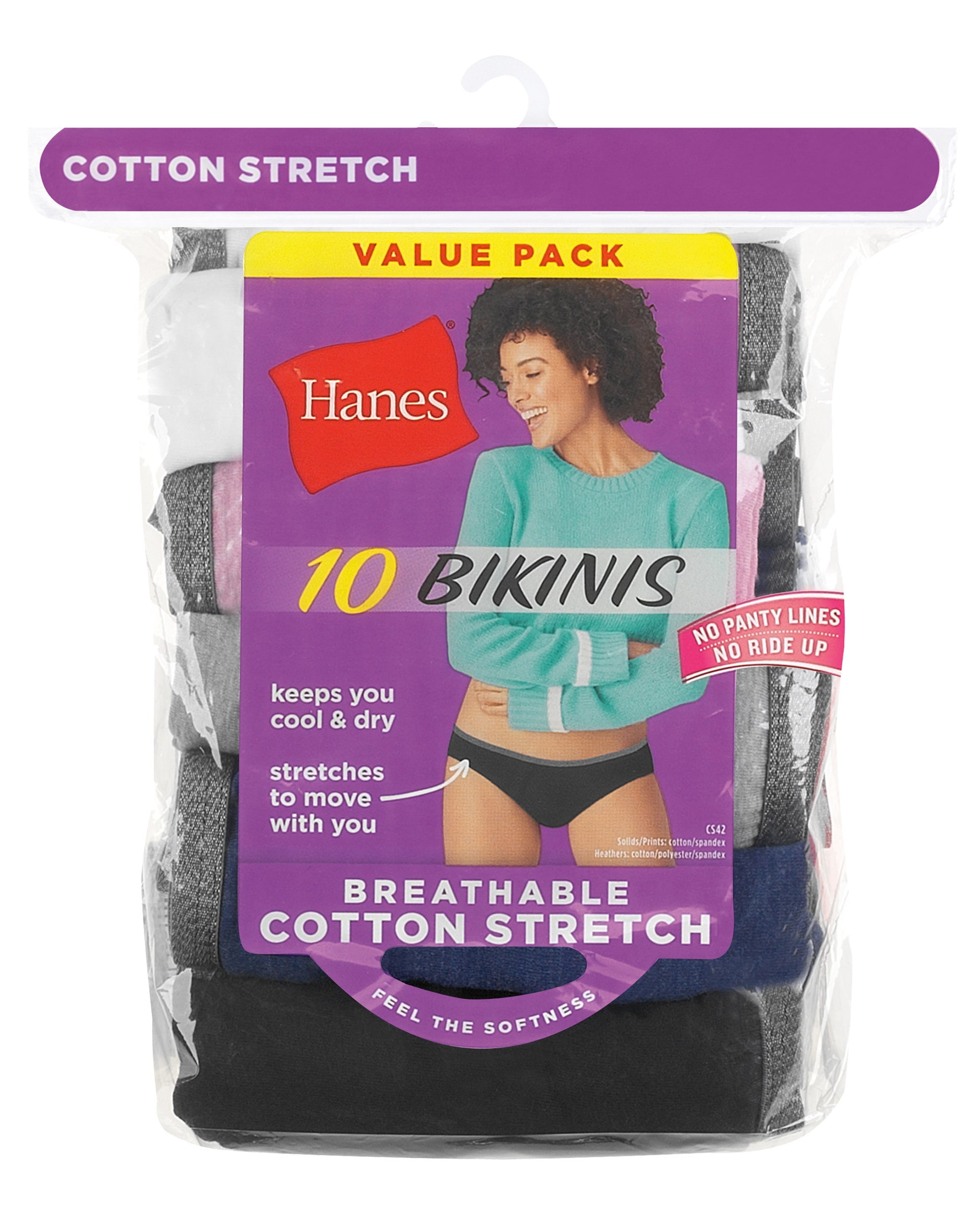 Hanes Women's Stretch Cotton Bikini Underwear, 10-Pack Assorted