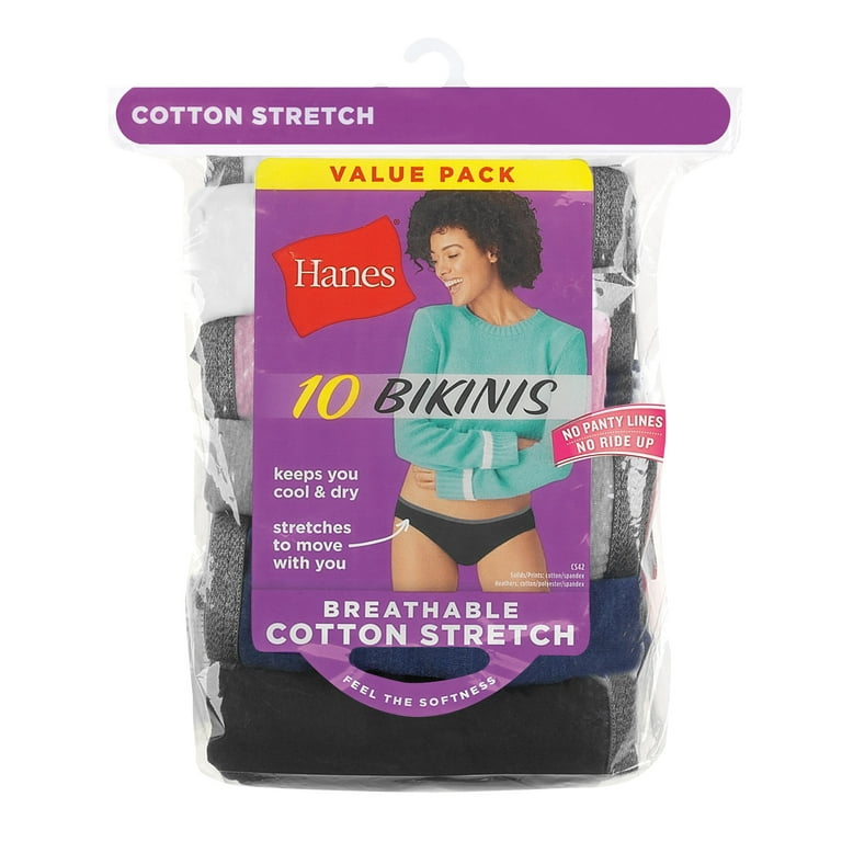 Hanes Women's Stretch Cotton Bikini Underwear, 10-Pack Assorted 5 
