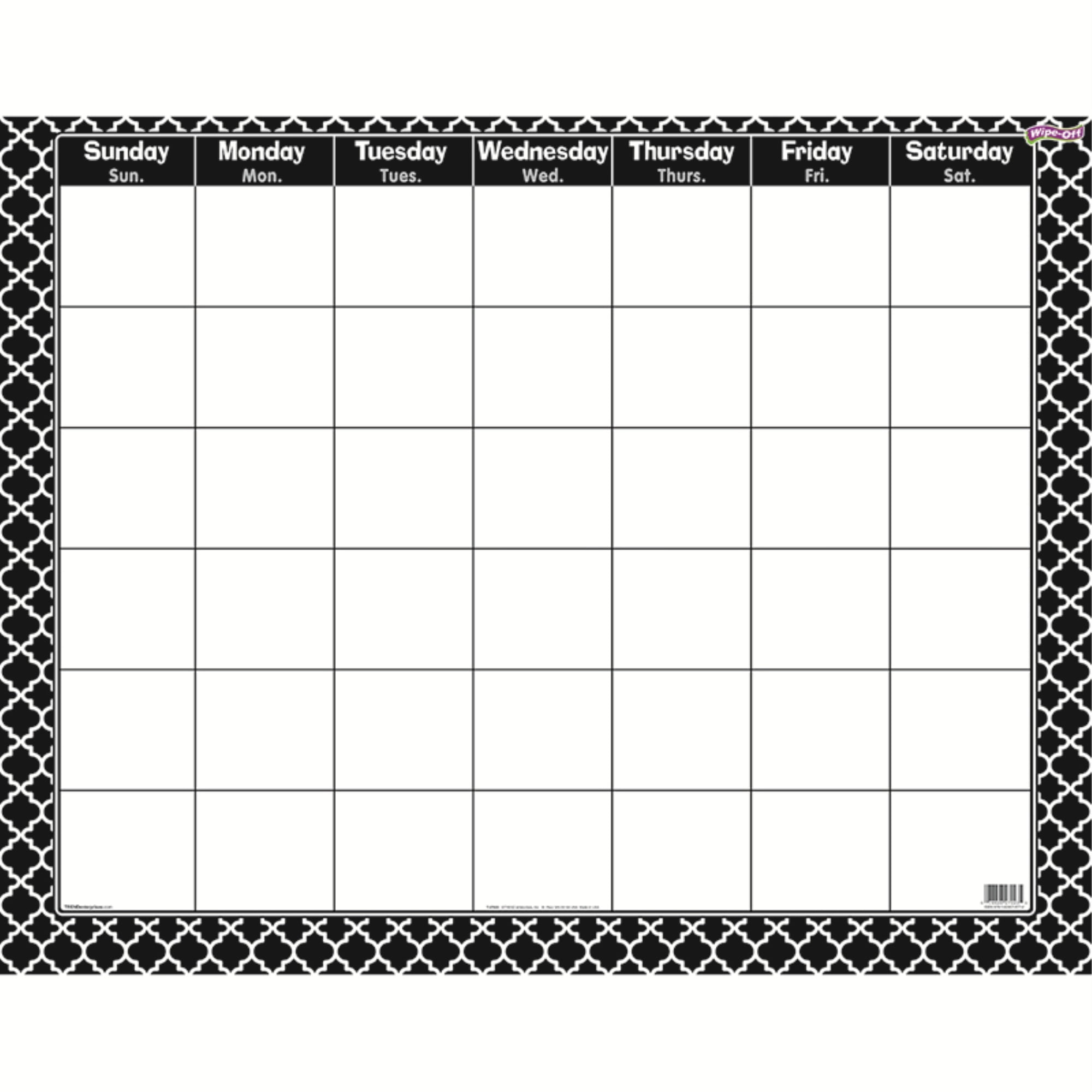 Moroccan Black Wipe-Off Calendar, Monthly