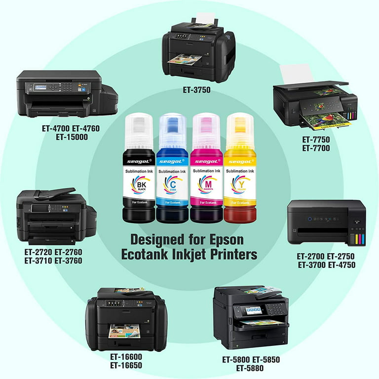 Hiipoo Sublimation Ink for EcoTank Supertank Inkjet Printers ET-2720  ET-2760 ET-3760 ET-4700 ET-7710 ET-7720 ET-15000 L3110 L3150 Heat Press  Transfer on T-Shirt Mug Pillow Mask Phone Case (Autofill )