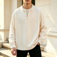 thumbnail image 2 of Mens Half Button Textured Sweaters, Lightweight Stretch Pullovers, Textured Long Sleeve Ribbed Cuffs Casual Tops Winter Khaki M-3XL by Zenithor, 2 of 7