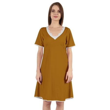 

Inkmeso Solid Nightgown Dress For Women Nightwear Lace short sleeve Loungewear Tunic