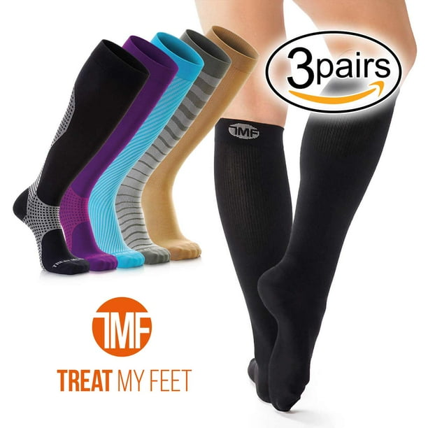 Treat My Feet 3 Pairs of Compression Socks, Airplane socks for Women