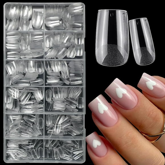 AIR-600pc Medium Square Gel x Nail Tips Clear Fake Nail Short Soft Gel Nail Tips Full Cover False Nail Short Gel x Square Nail Tips for Gel X Acrylic Nails Extension Press on Nail Making