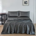 thumbnail image 4 of ANMINY Satin Sheets Silk Sheets King Dark Gray Stripe Bed Sheet Set Deep Pocket Bed Flat Fitted Sheet, 4-Pieces, 4 of 7