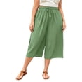thumbnail image 2 of Trikvn Wide Leg Capri Pants For Women Plus Size High Waisted Drawstring Casual Cropped Trousers With Pockets Crinkle Flowy Summer Beach Culottes, 2 of 6