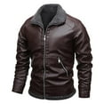 thumbnail image 2 of Maoxin Men's Leather Jacket Men's Winter Long Sleeved Leather Motorcycle Jacket Zipper Coat Long Sleeve Hoodless Faux Leather Jackets for men Coffee XL, 2 of 3