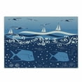 thumbnail image 1 of Seagulls Cutting Board, Underwater Illustration Tropical Fish Sailboats Curling Waves Birds and Sea Life, Decorative Tempered Glass Cutting and Serving Board, Small Size, Blue White, by Ambesonne, 1 of 1