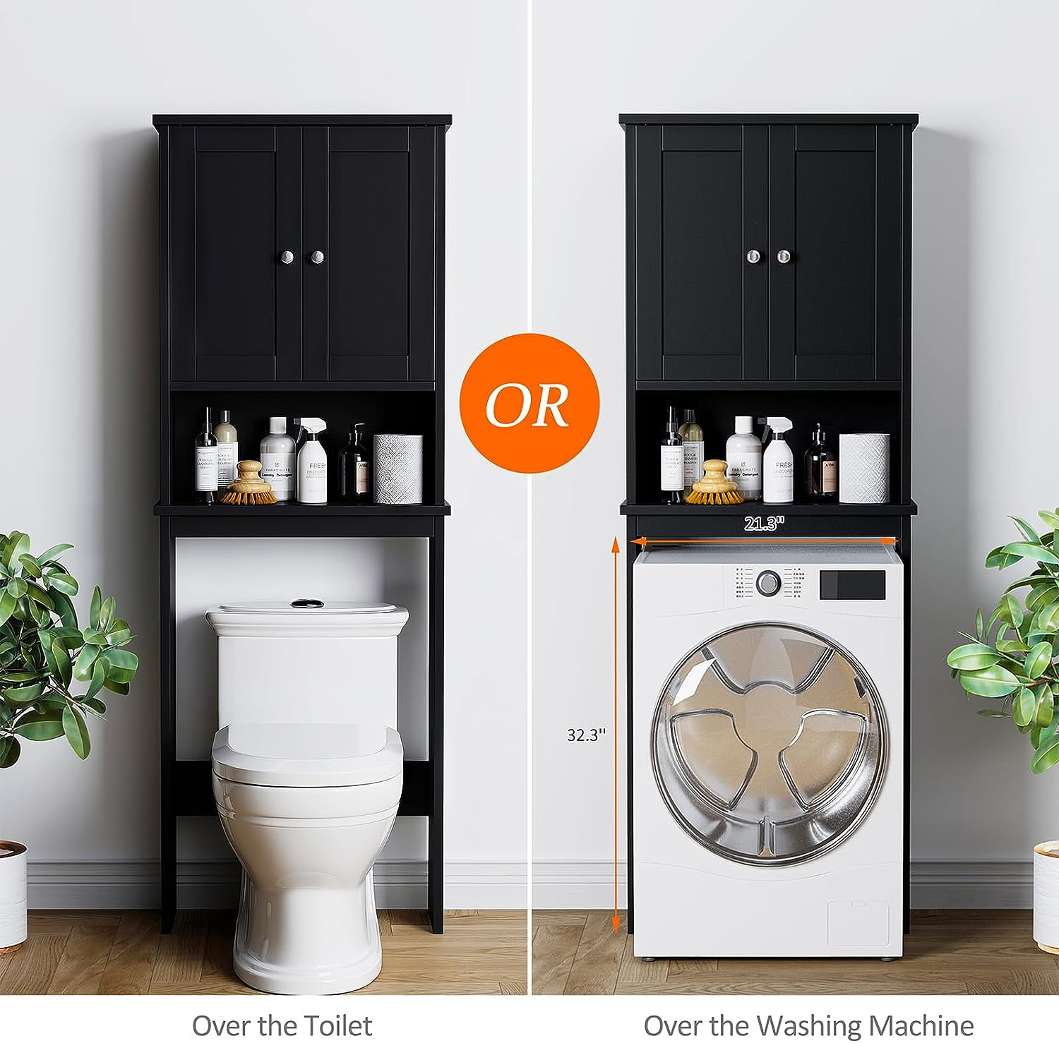Sobaniilo Over The Toilet Storage Cabinet, Bathroom Storage Organizer Over Toilet, Space Saver W/Adjustable Shelf & Open Storage Shelf, Black