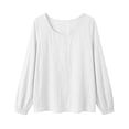thumbnail image 6 of Admvng Top for Women Linen Cotton Long Sleeve Casual Round Neck Pullover Blouse, 6 of 7