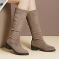 thumbnail image 3 of Lovskoo 2024 Women's Cowboy Boots Horse Riding Middle Mid Calf Boots Fall/Winter Thick Heel Slim Knight Boots Knee Length Slim Boots Brown, 3 of 8