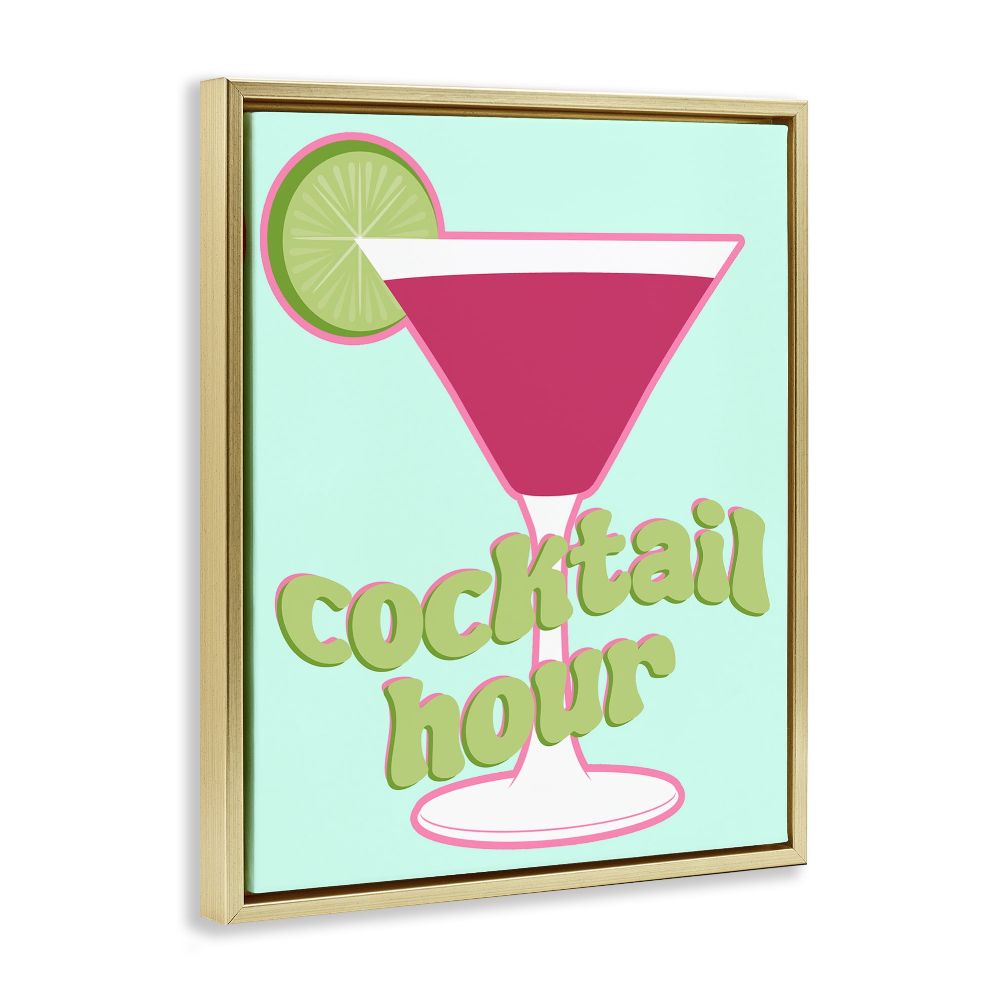 Stupell Industries Retro Cocktail Hour Food & Beverage Painting Gold Floater Framed Canvas Art Print Wall Art, 17 x 21