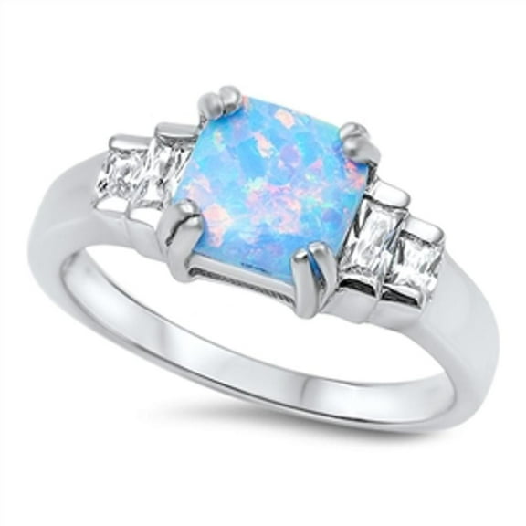 Elegant Promise Ring Light Blue Simulated Opal .925 Sterling Silver Band White CZ Female Size 6