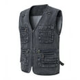 thumbnail image 4 of RYRJJ Men's Denim Vest with Multiple Pockets Sleeveless V-Neck Outdoor Travel Photography Sports Jean Cargo Vest Jacket Coat(Gray,M), 4 of 8