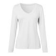 thumbnail image 4 of 2024 Women's V Neck Long Sleeve Basic T-Shirt - Slim Fit, Polyester Spandex, Daily Office, 4 of 6