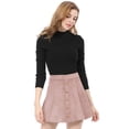 thumbnail image 2 of INSPIRE CHIC Falda Corta Acampanada De Cintura Alta Con Cierre De Botón De Gamuza Sintética Para Mujer Rosa L, 2 of 6
